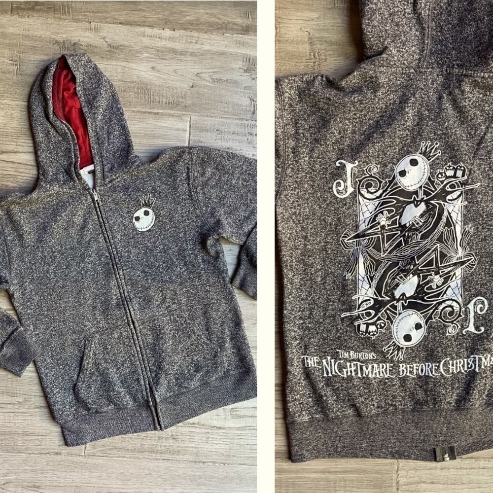 Nightmare Before Christmas Disney Kids Hoodie Sweatshirt Zipper Front Gray SZ XL